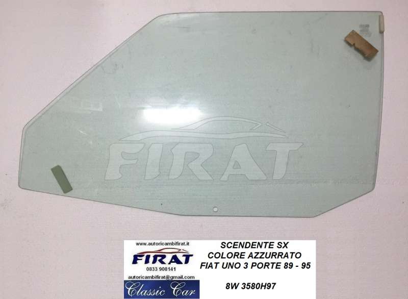 VETRO SCENDENTE FIAT UNO 3 PORTE 89 - 95 SX AZZURRATO